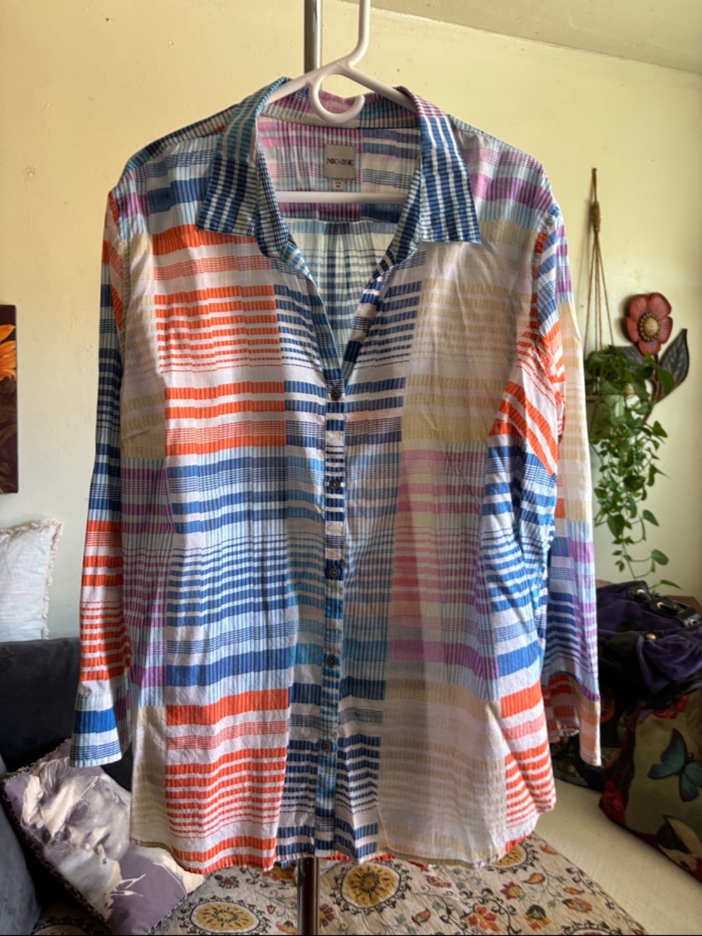 Nic+Zoe Sunset Plaid Stripe Cotton Button Front Shirt Plus Size 1X